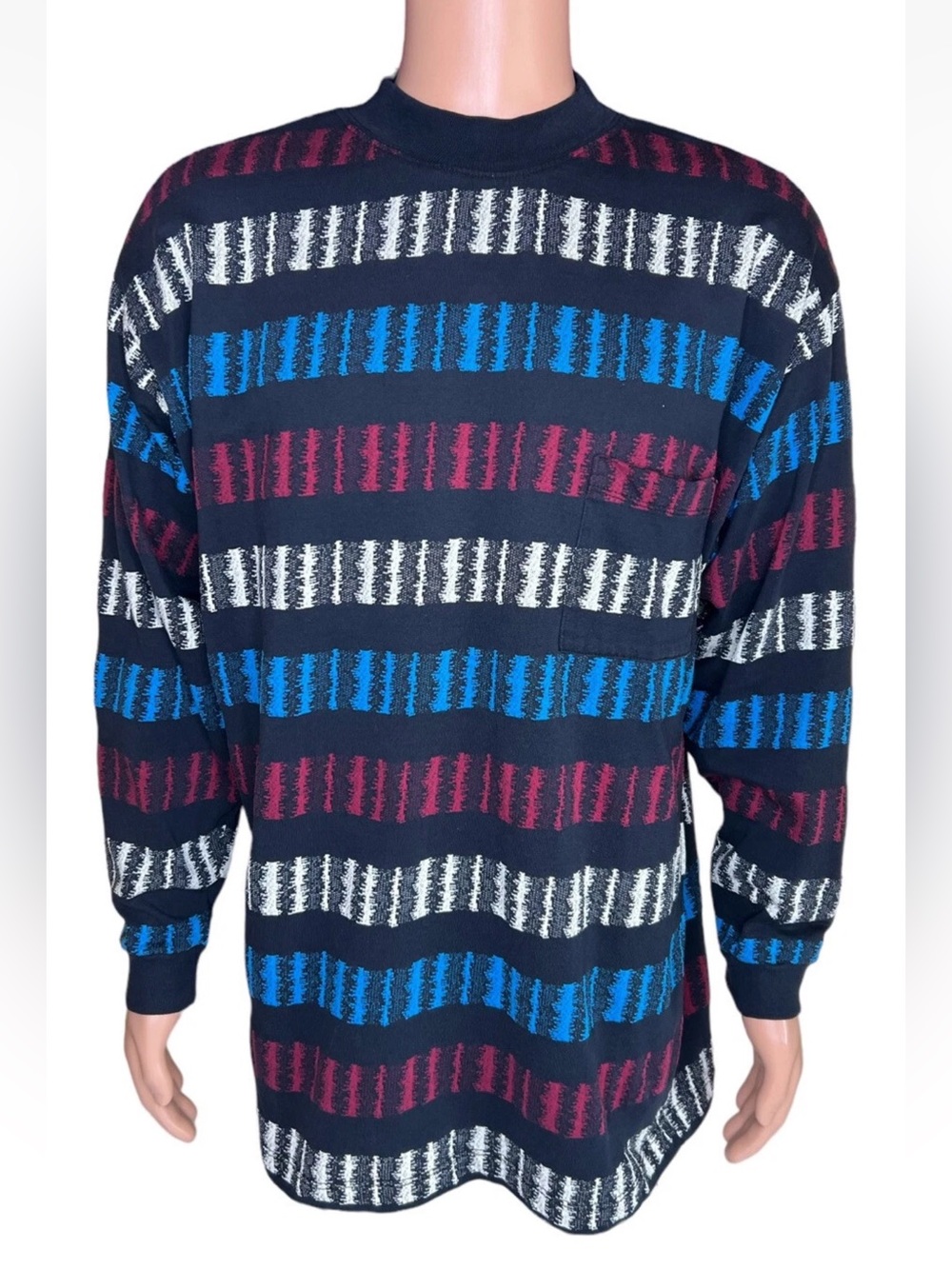 VTG Men's Leggoons USA Striped Print Crew Neck Long Sleeve Shirt Size XL ???